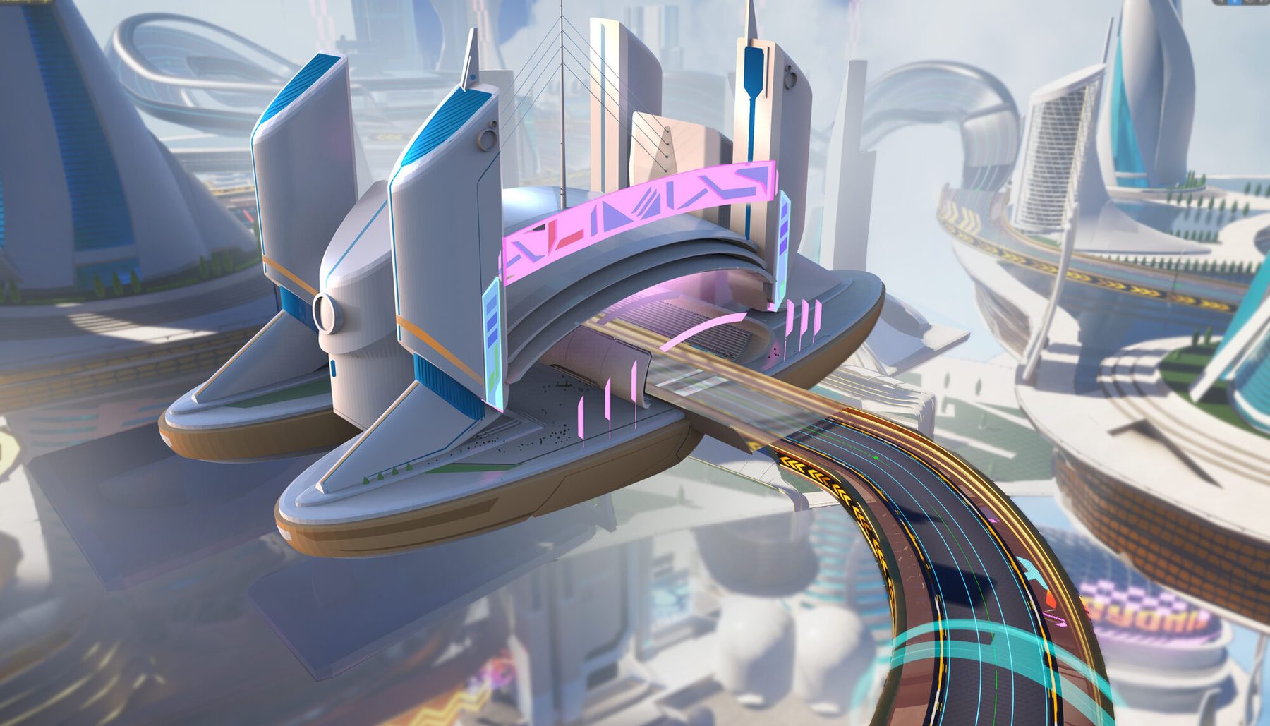 A sail dome city blockout with the track curving through it